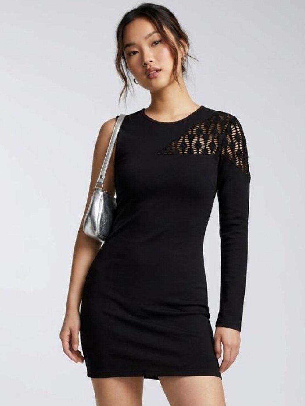 NWT Zara Black Asymmetrical One-Sleeve Bodycon Mini Dress